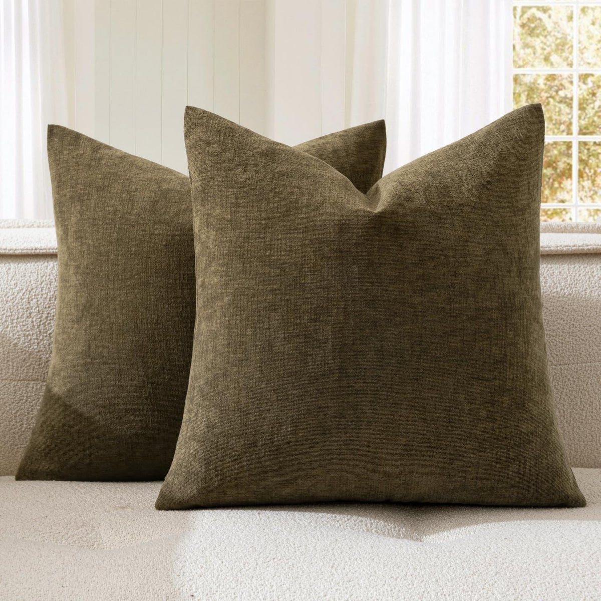 MIULEE Sage Green Chenille Couch Throw Pillow Covers, 18x18