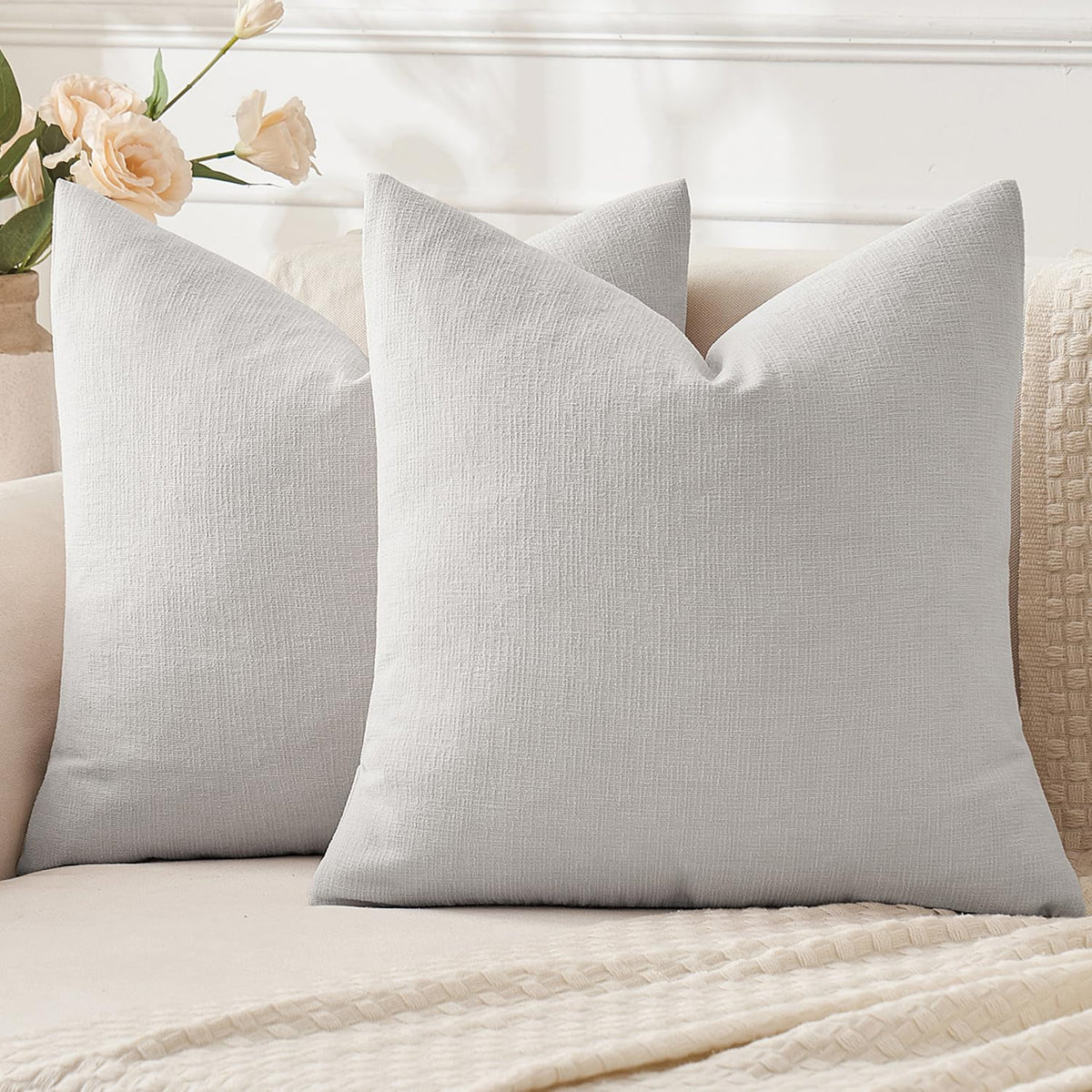 MIULEE Blush Pink Chenille Couch Throw Pillow Covers, 18x18