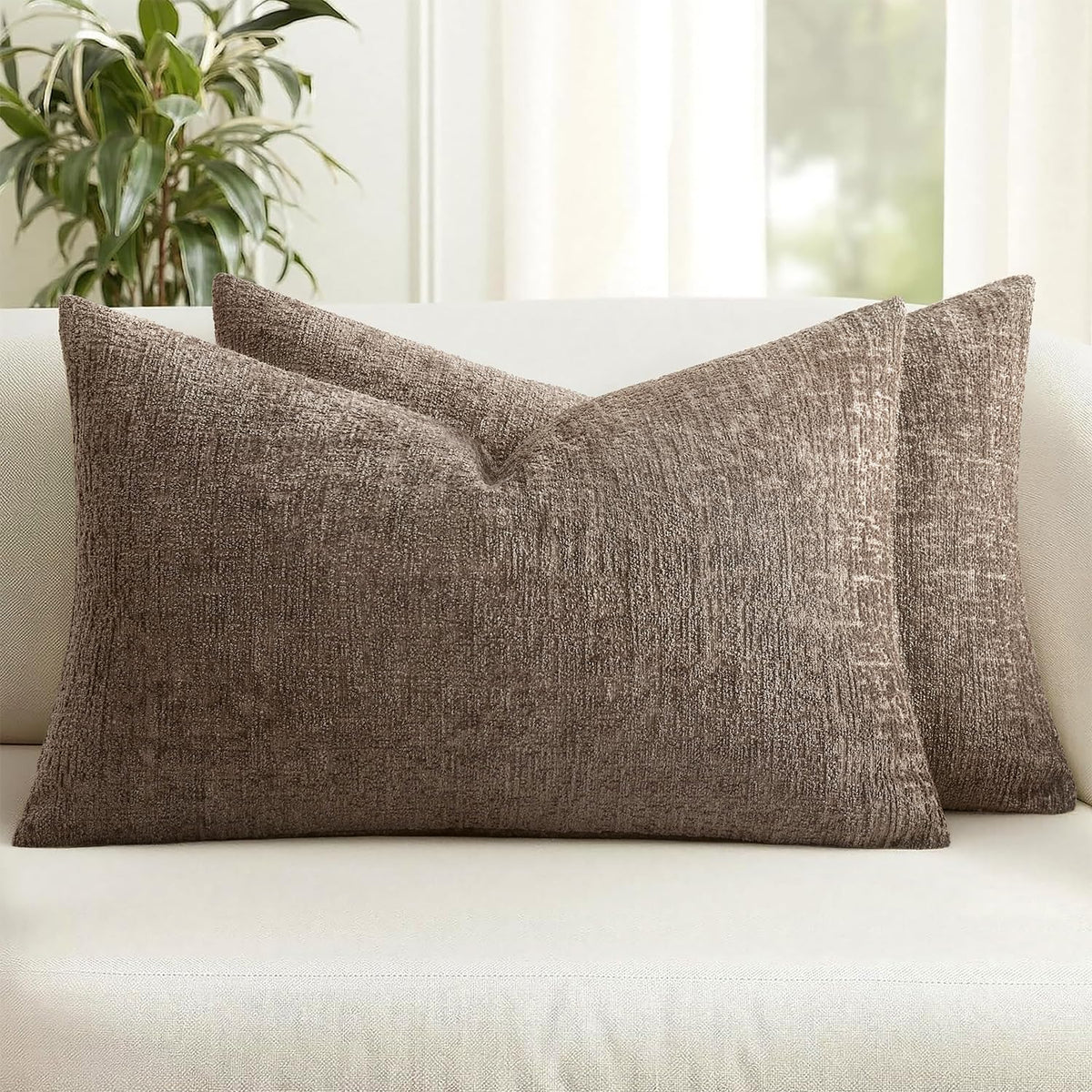 MIULEE Couch Pillow Covers Textured Chenille Home Decor 20x20 Navy Blue