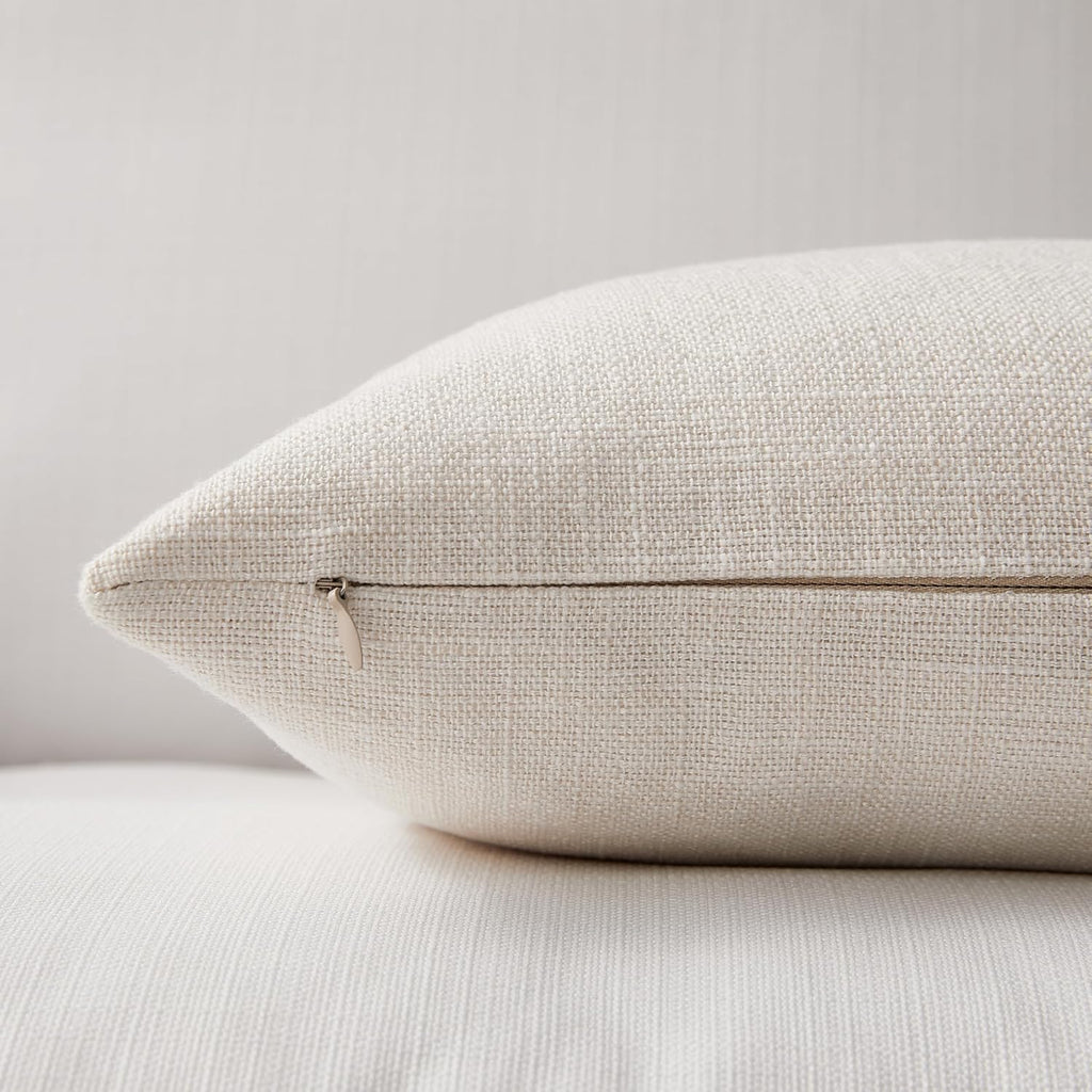 Meekio Linen Blend Throw Pillow Covers 20x20 Set of 2, Ivory