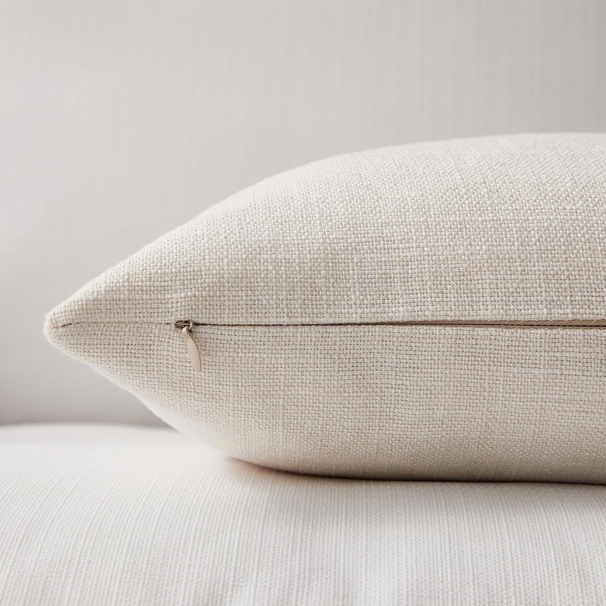 Meekio Linen Blend Throw Pillow Covers 20x20 Set of 2, Ivory