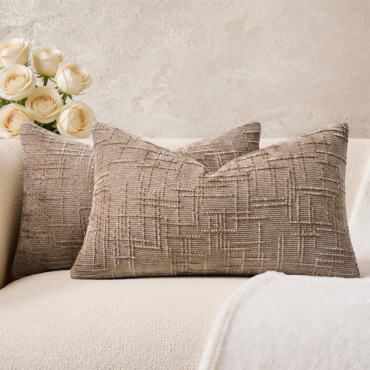 Throw Pillow Covers Mustard Yellow Set of 2 18x18 Inch Pillow Covers, Soft Fall Chenille Neutral Decorative Covers for Couch Sofa Bed Living Room, Home Modern Farmhouse Boho Decor