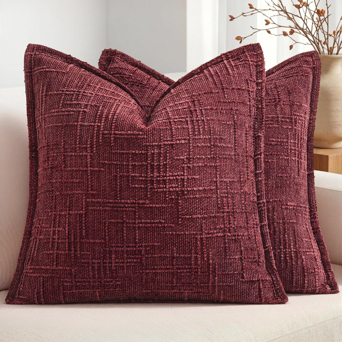 MIULEE Slubby Textured Decorative Throw Pillow Covers Beige 18x18