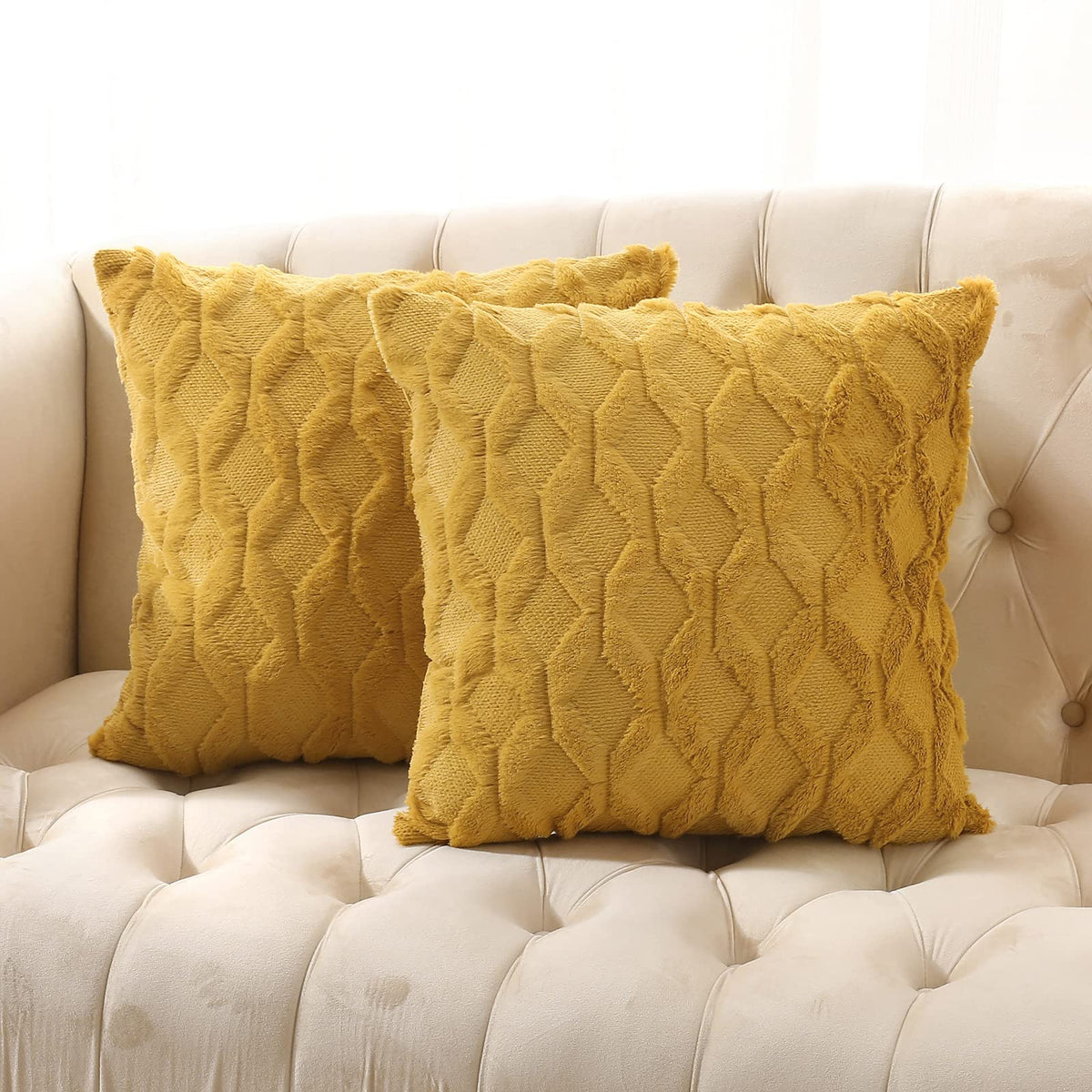Volcanics Pack of 2 Faux Wool Light Brown Throw Pillow Covers 20x20 Inch