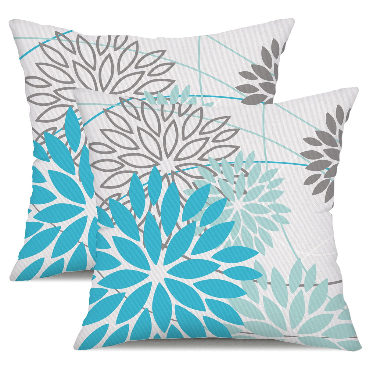 DFXSZ Blue Gray Floral Outdoor Pillow Covers 18x18 Set of 2 Waterproof