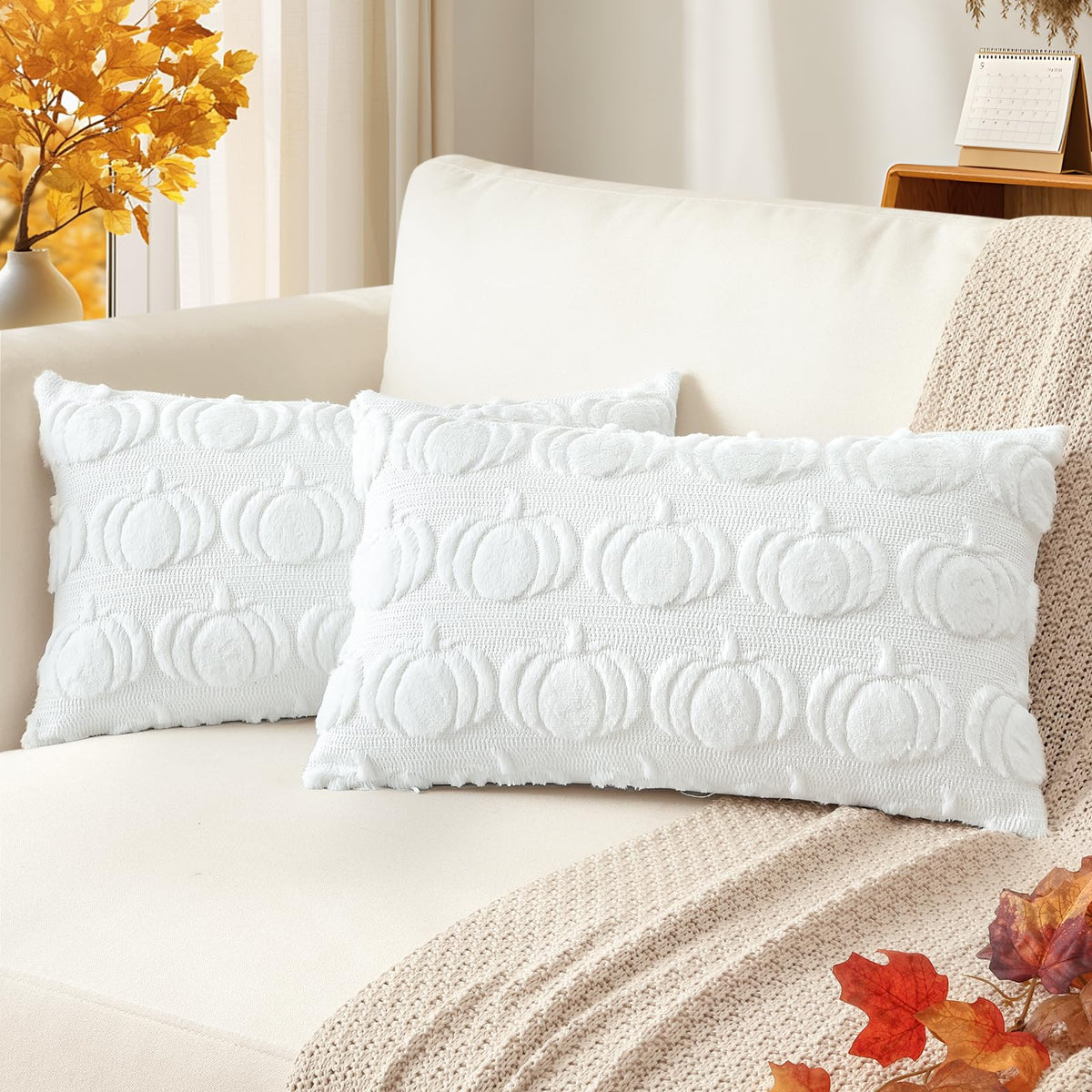 Artscope Maple Leaf Fall Pillow Covers 18 x 18 Set of 2 Decorative Autumn Harvest Holiday Throw Pillow Cases Soft Plush Faux Fur Couch Cushion Case for Farmhouse Sofa Bed Room Home Decor-Rust