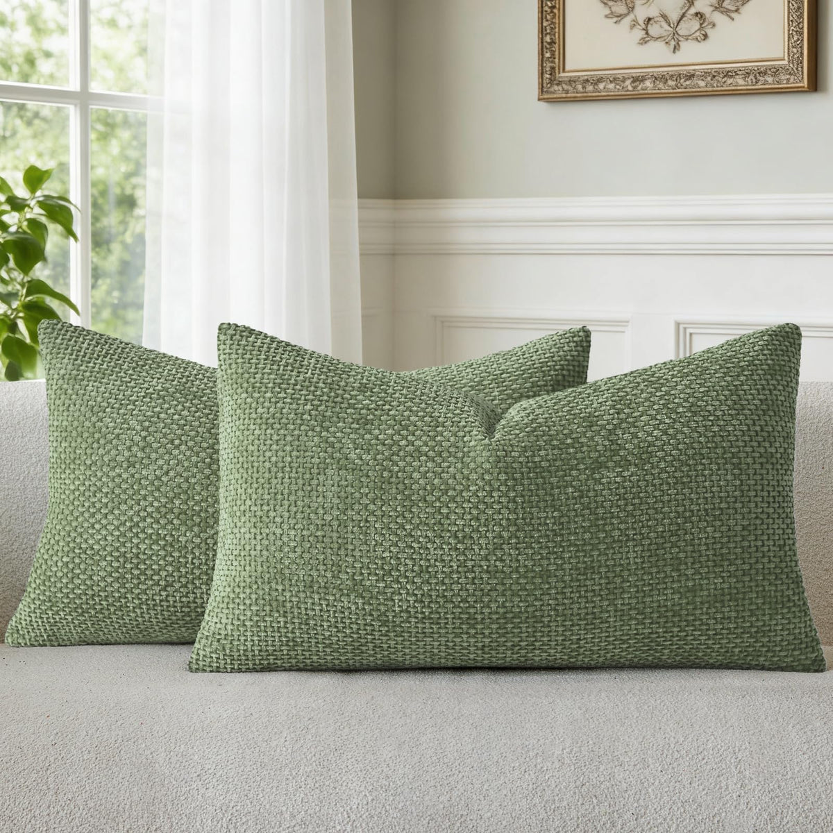 a moment Grey-Beige Chenille Throw Pillow Covers 16x16 Inch Pack of 2 Modern Decorative Throw Pillow Cases Farmhouse Cross Throw Pillowcases Home Decor for Sofa Bedroom Living Room