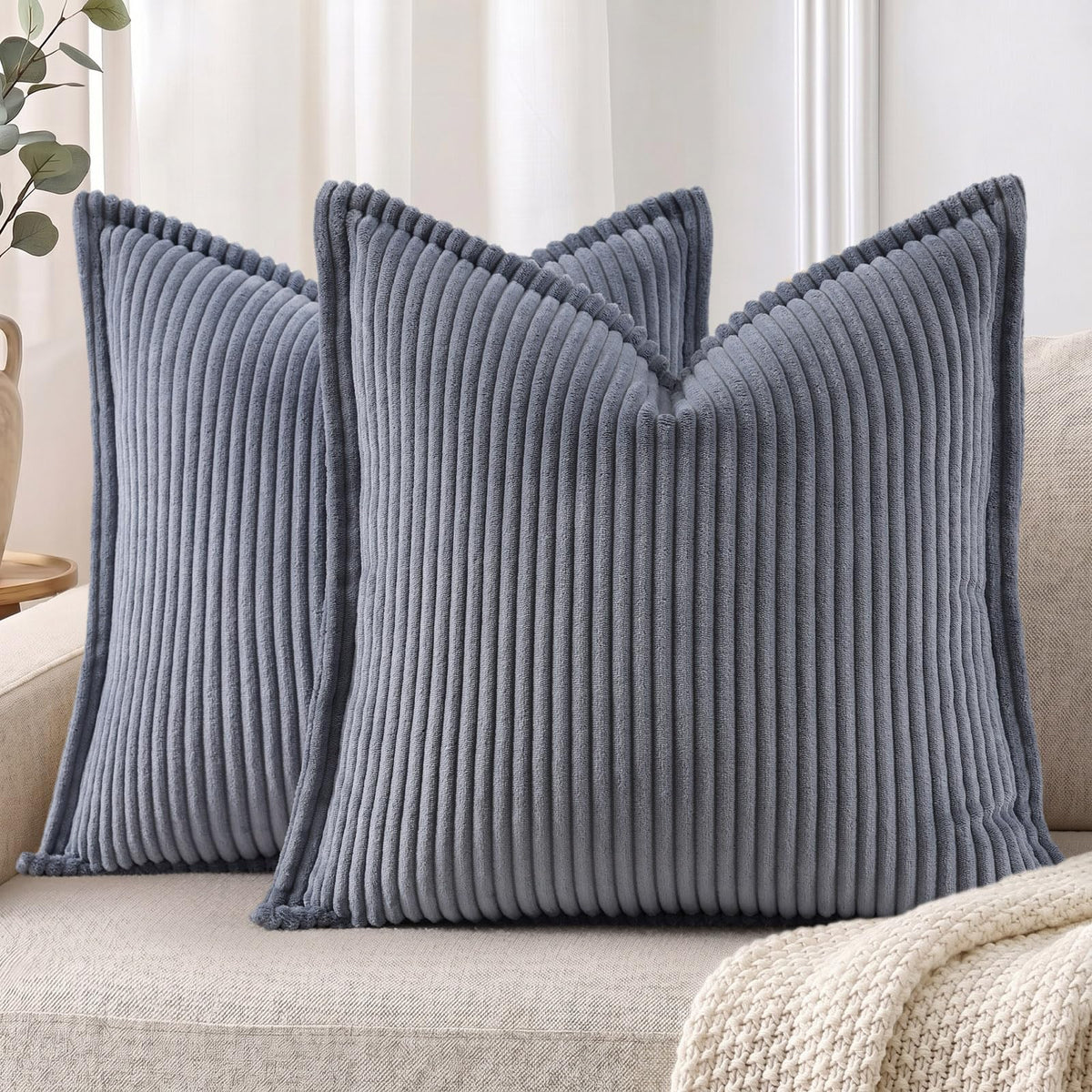Mecatny Corduroy Fall Throw Pillow Covers 18x18 Set of 2 Cream White
