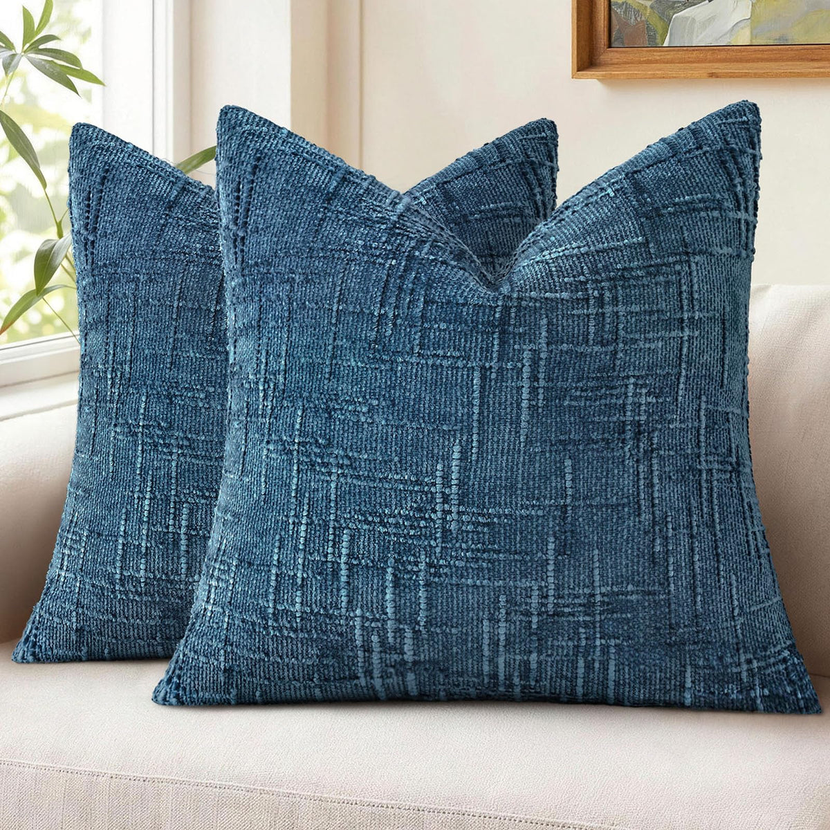Pallene Cream White Textured Chenille Throw Pillow Covers 18x18 Set of 2
