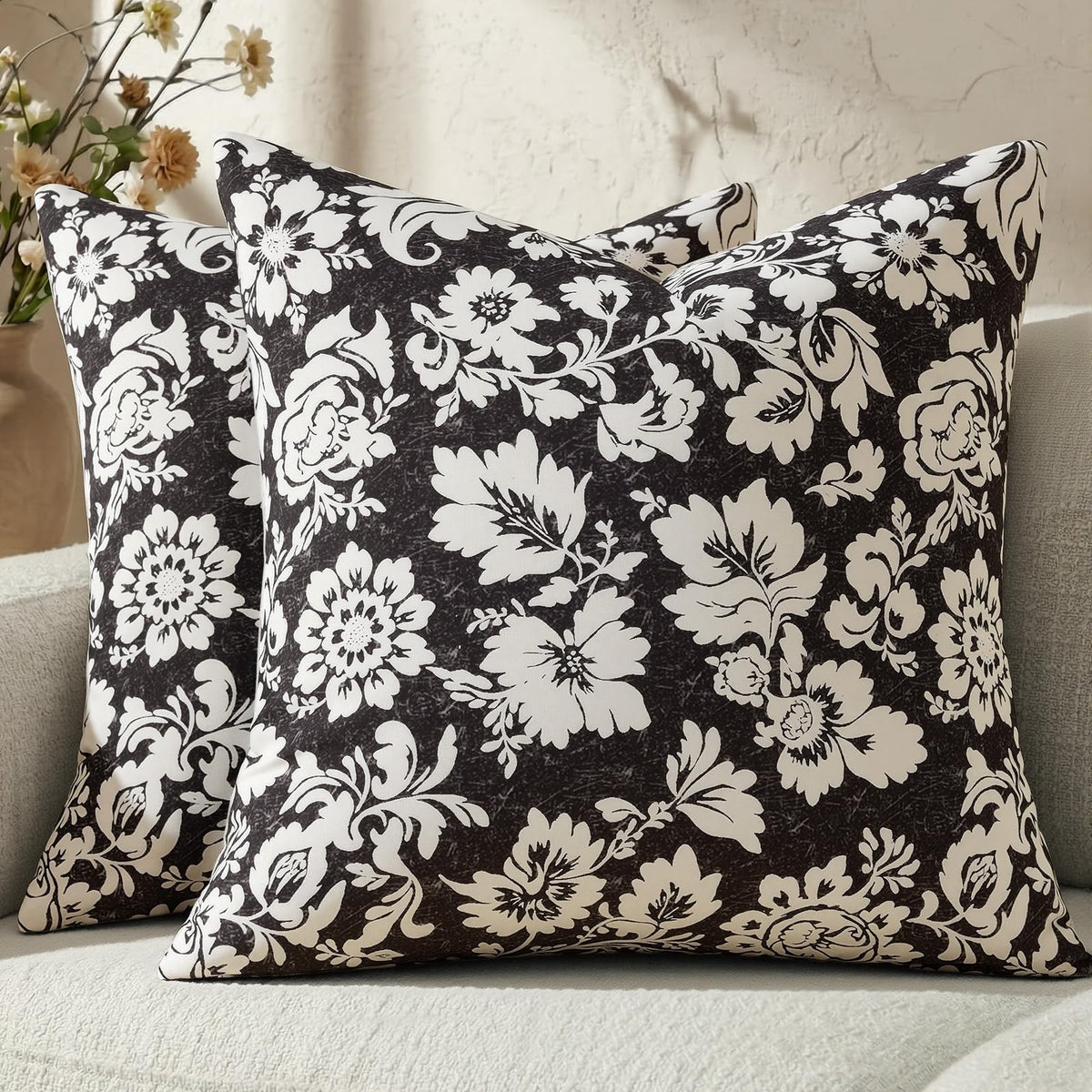 Cotton Navy Blue 18x18 Floral Decorative Sofa Couch Throw Pillow Covers
