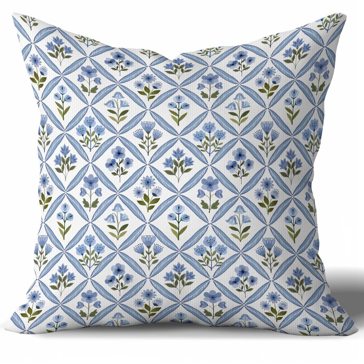 Vintage Blue Floral Throw Pillow Covers 18x18inch,William Morris Inspired Botanical Art Decorative Pillowcase Cushion Cover for Sofa Living Room Bed,Square Home Decor