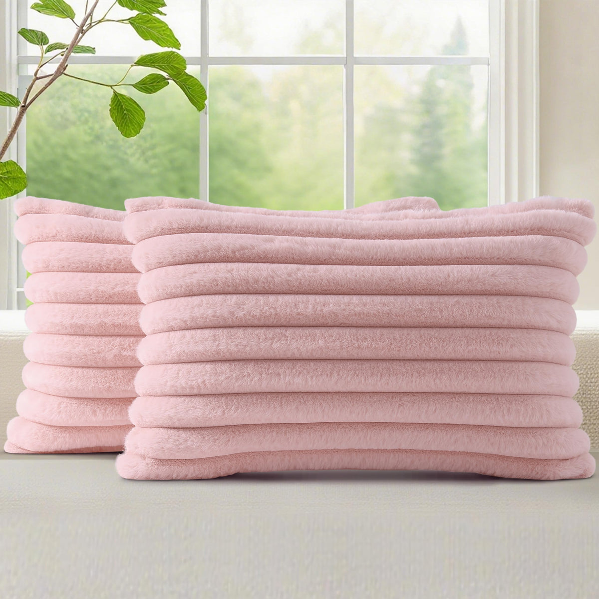 decorUhome Fall Faux Fur Throw Pillow Covers 18x18 Set of 2 Brown White