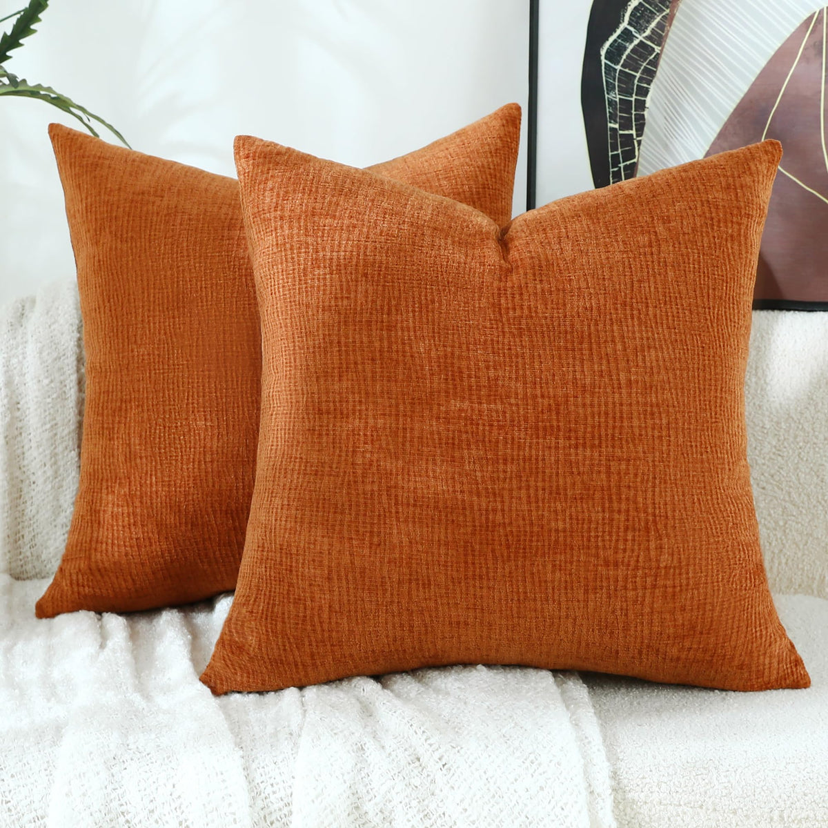 Stellhome Pack of 2 Soft Textured Throw Decorative Pillow Covers Square Accent Solid Cushion Cover Cozy Farmhouse Pillow Case for Couch Sofa Bedroom Living Room 18x18 Inch, Natural Beige