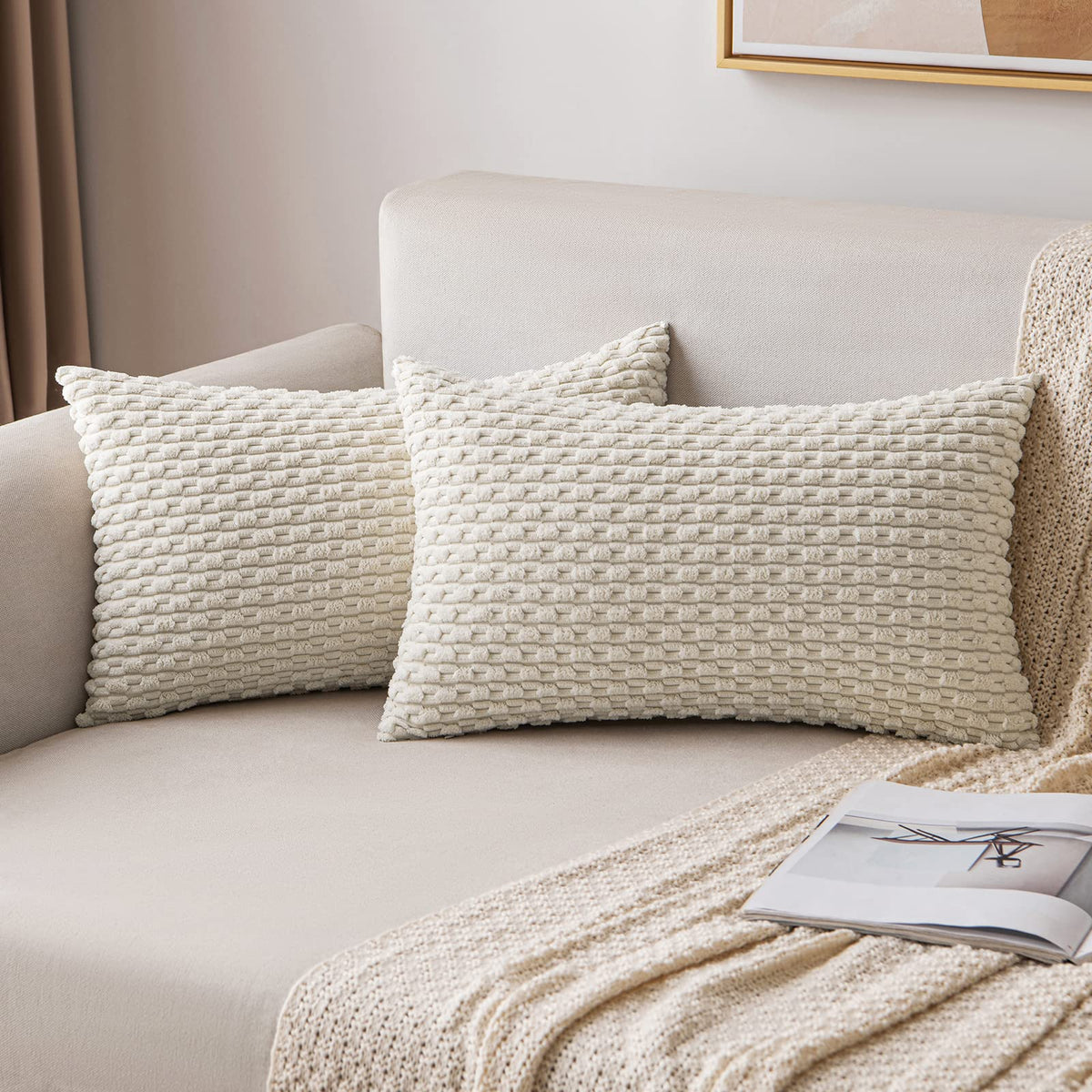 MIULEE Decorative Throw Pillow Covers 20x20 Sage Green Textured Corduroy