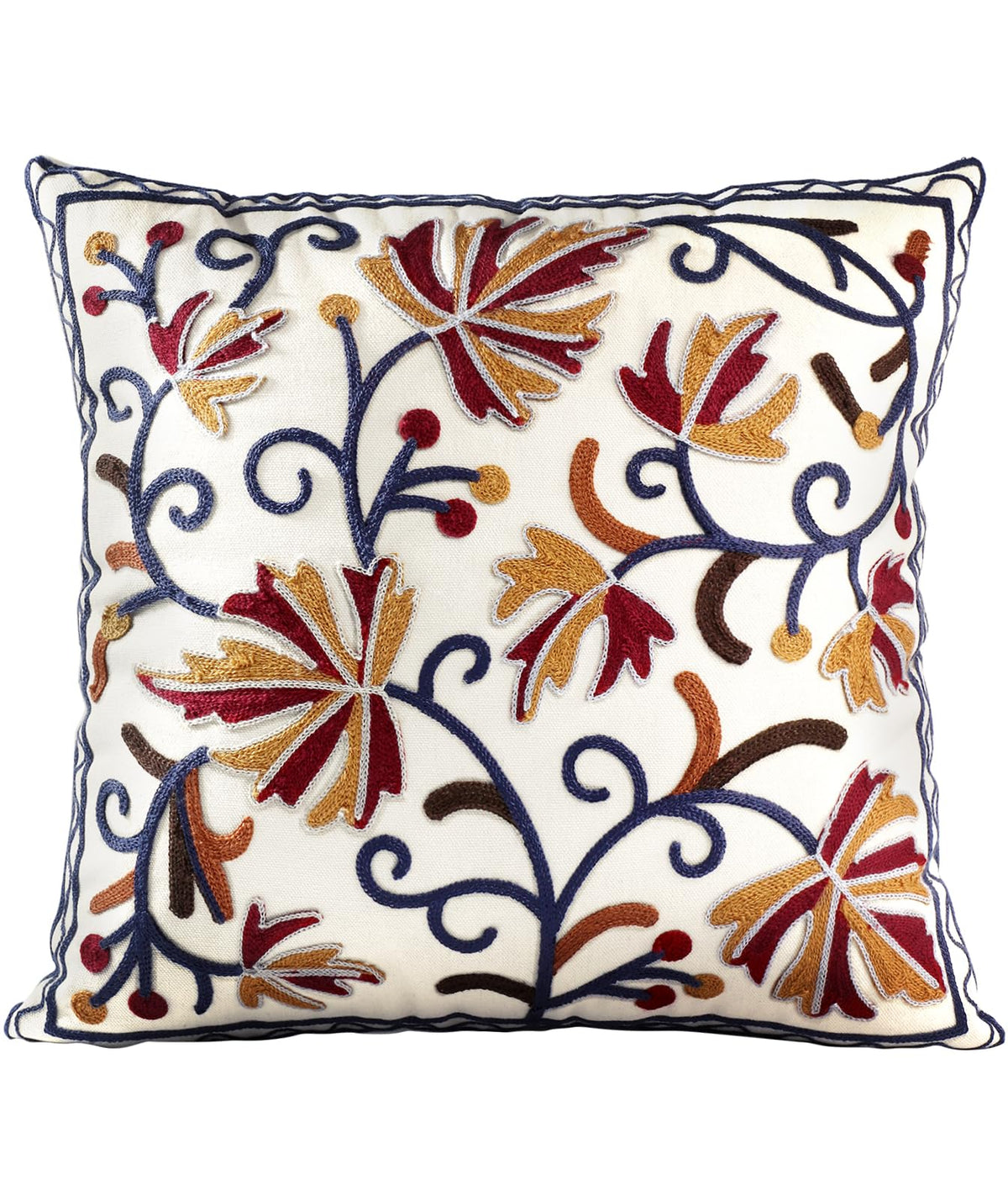Embroidered Throw Pillow Cover, 18x18 Inch, Fall Abstract Floral
