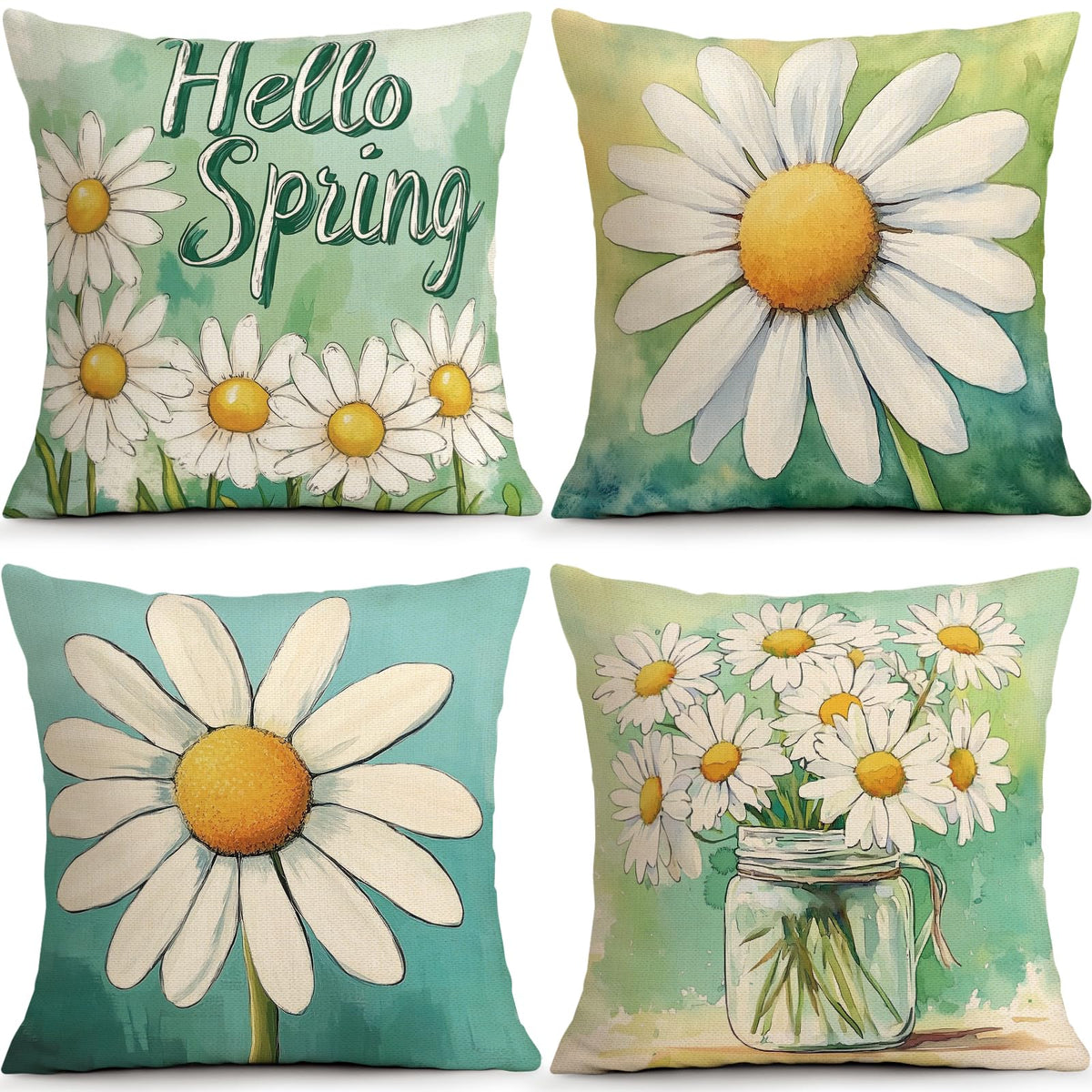 Sage Green Leaves Pillow Covers 18x18 Inch Botanical Cushion Cover Set of 4