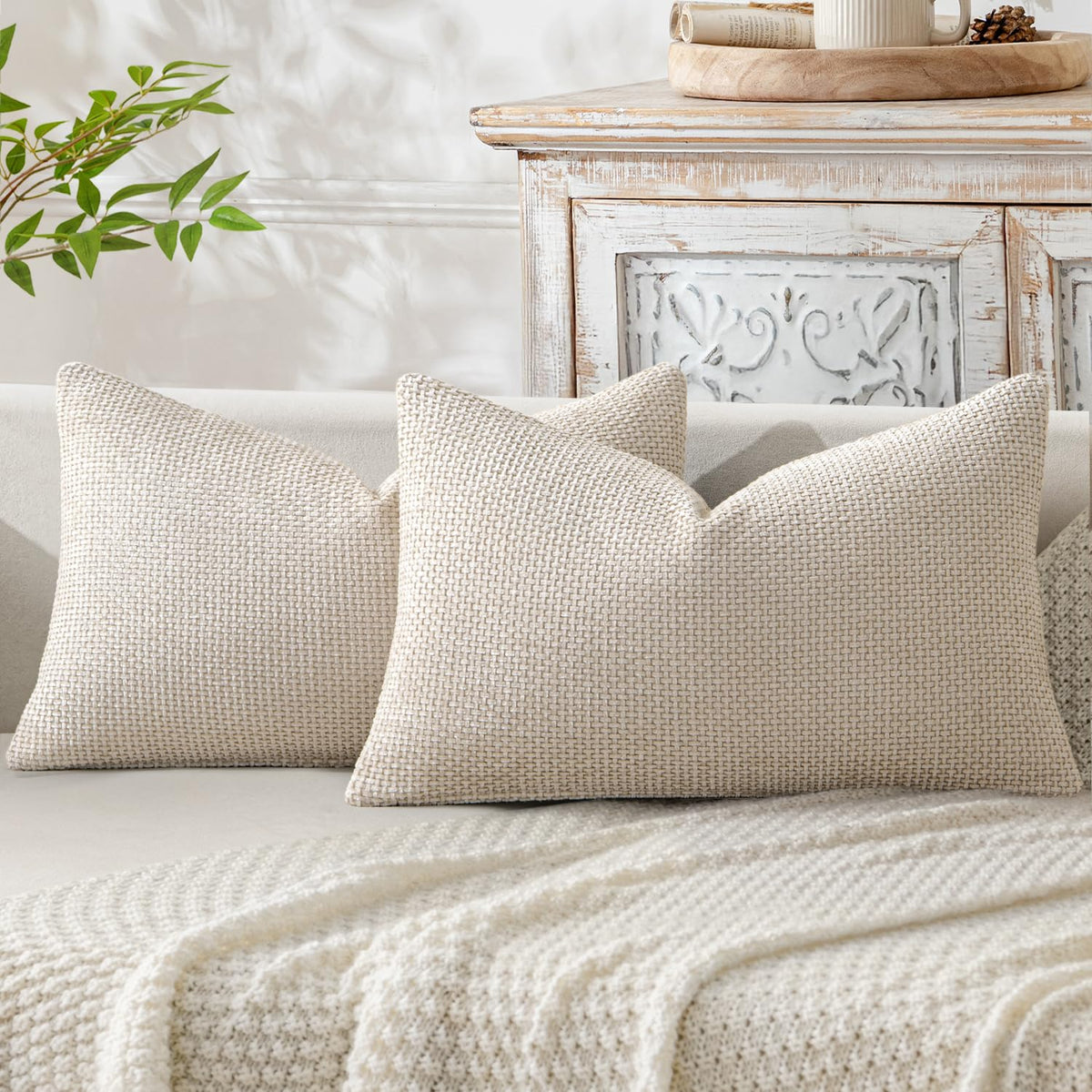 MIULEE Decorative Couch Throw Pillow Covers 20x20 Inch Neutral Beige 2 Pack