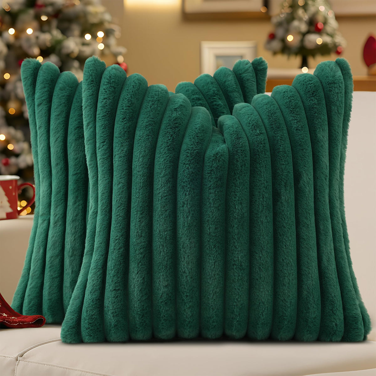 decorUhome Fall Faux Fur Throw Pillow Covers 18x18 Set of 2 Grey Blue
