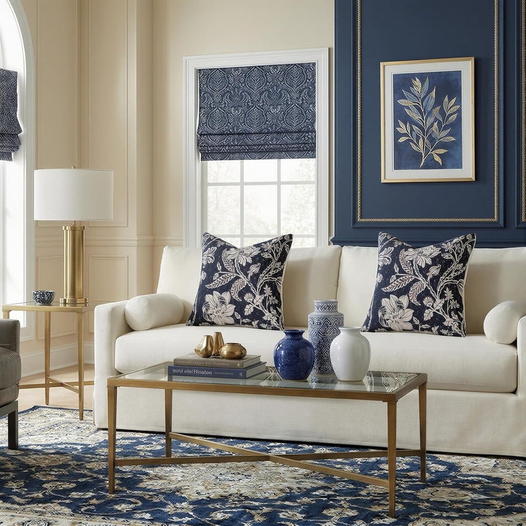 Cotton Navy Blue 18x18 Floral Decorative Sofa Couch Throw Pillow Covers