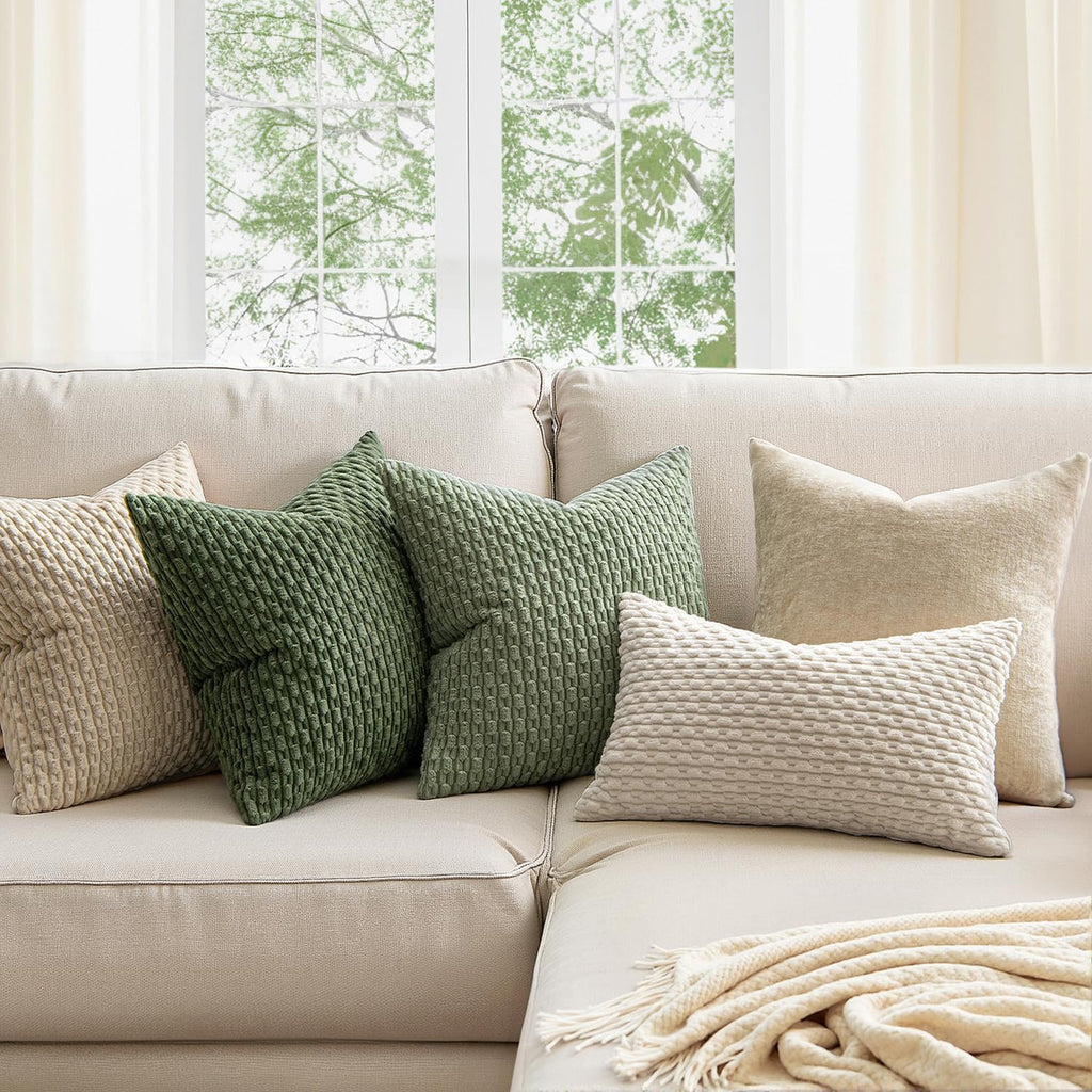 MIULEE Decorative Throw Pillow Covers 20x20 Sage Green Textured Corduroy