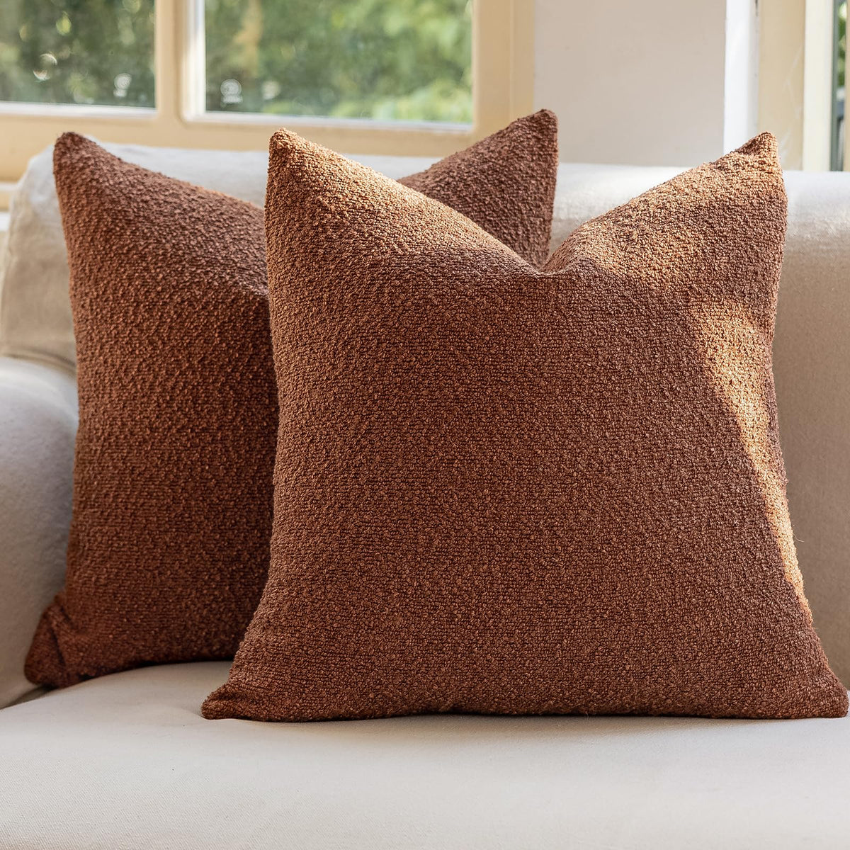 GEEORY Decorative Throw Pillow Covers 18x18 Inch Pack of 2,Textured Boucle Neutral Cushion Cases for Bed Couch Sofa, Accent Mordern Farmhouse & Minimalist Home Decor (Olive Green) GE05-18