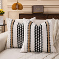 Boho Striped Throw Pillow Covers 18x18 Inch Set of 2 Farmhouse Square Decorative Pillow Covers Chenille Tufted Accent Neutral Pillowcase Grey Blue Cushion Cover for Living Room Couch Sofa Bed