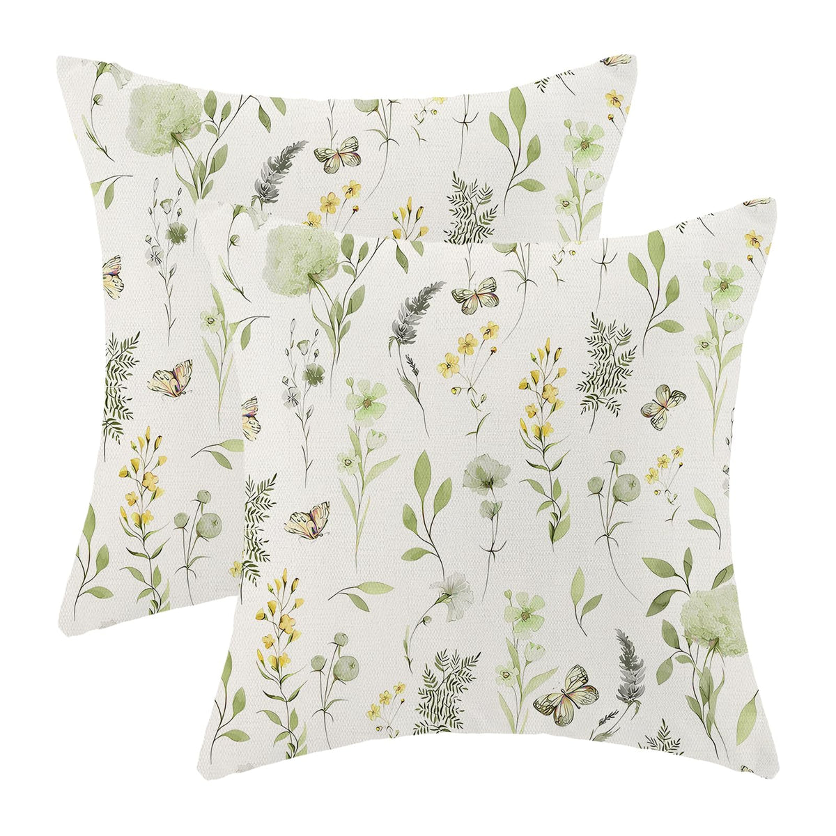 AEIOAE Spring Pillow Covers 18x18 Inch Set of 2,Blue Teal Wild Flower Plant Throw Pillows Case,Seasonal Floral Outdoor Decorative Square Linen Farmhouse Decor Cushion Covers for Home Sofa Bed Couch
