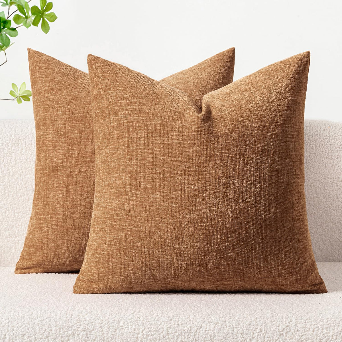 MIULEE Soft Chenille Throw Pillow Covers Green 18x18 Inch Pack of 2