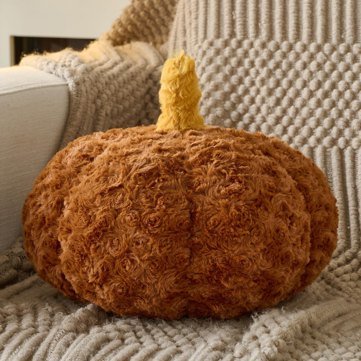 Pumpkin Pillow, Fall Decorative Pillows for Couch, Pumpkin Plush Throw Pillows for Bed (White, 8.6 Inches)