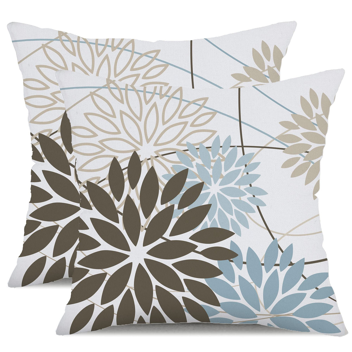 DFXSZ Blue Gray Floral Outdoor Pillow Covers 18x18 Set of 2 Waterproof