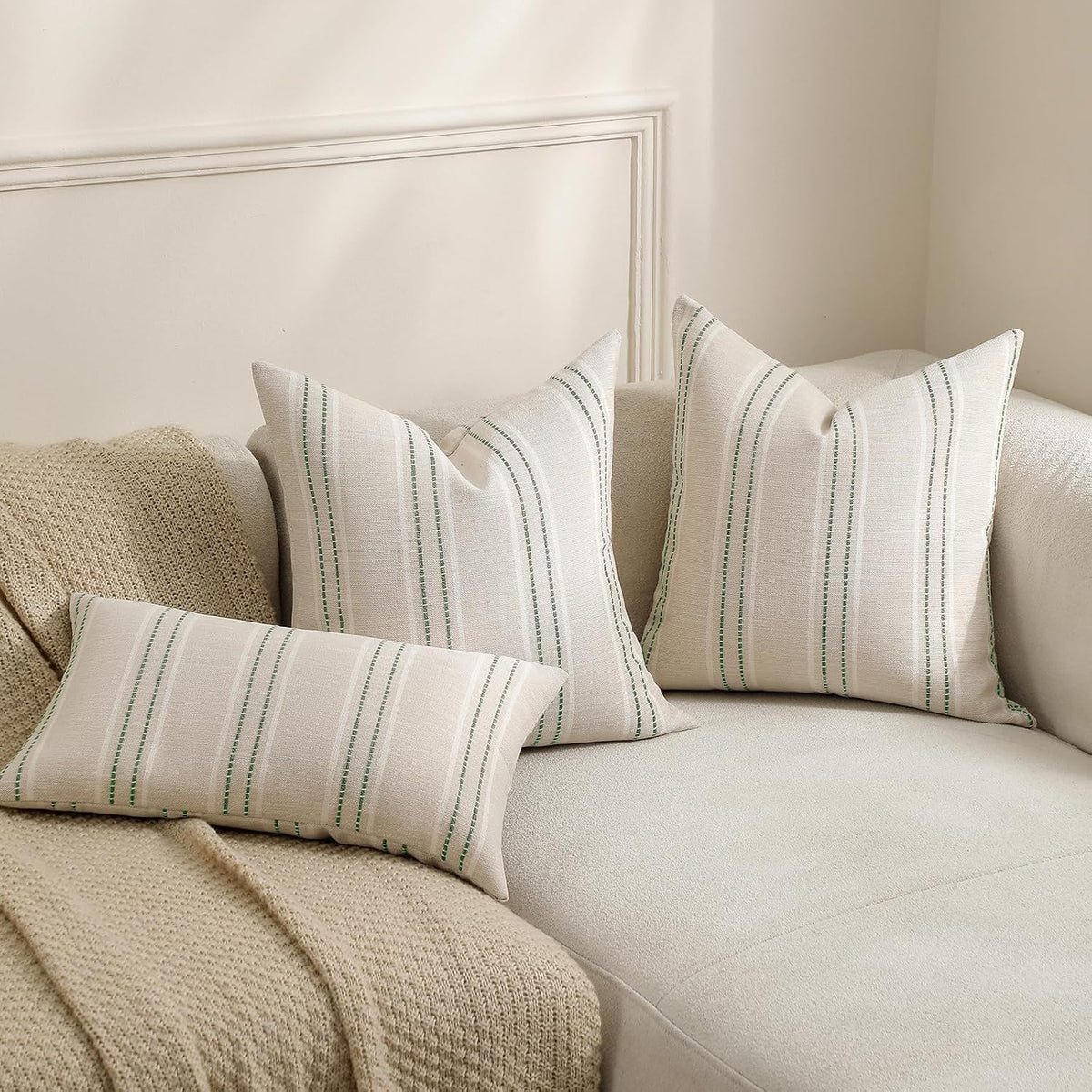 Hckot Sage Green Throw Pillow Covers 20x20 Set of 2 Striped Pillow Covers