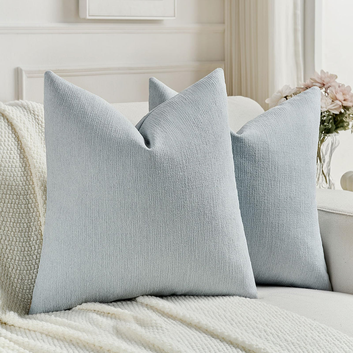 FUTEI Pack of 2 Faux Linen Throw Pillow Covers 18x18 Inch,Light Grey