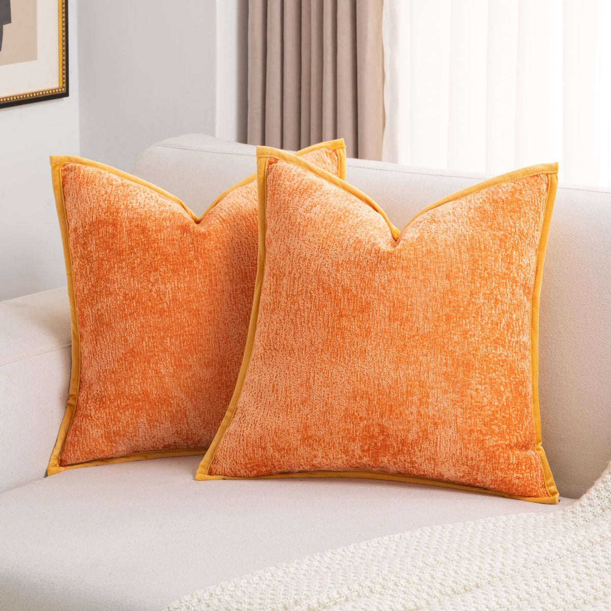 FUTEI Pack of 2 Chenille Soft Throw Pillow Covers 18x18 Inch, Hot Pink