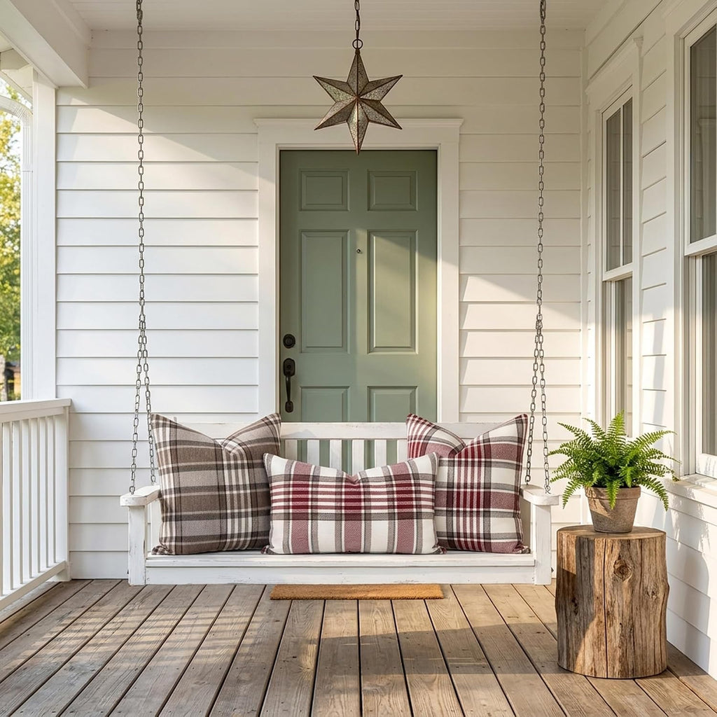 Brown Plaid Farmhouse Checkered Throw Pillow Cover 20x20 for Bed Couch Sofa
