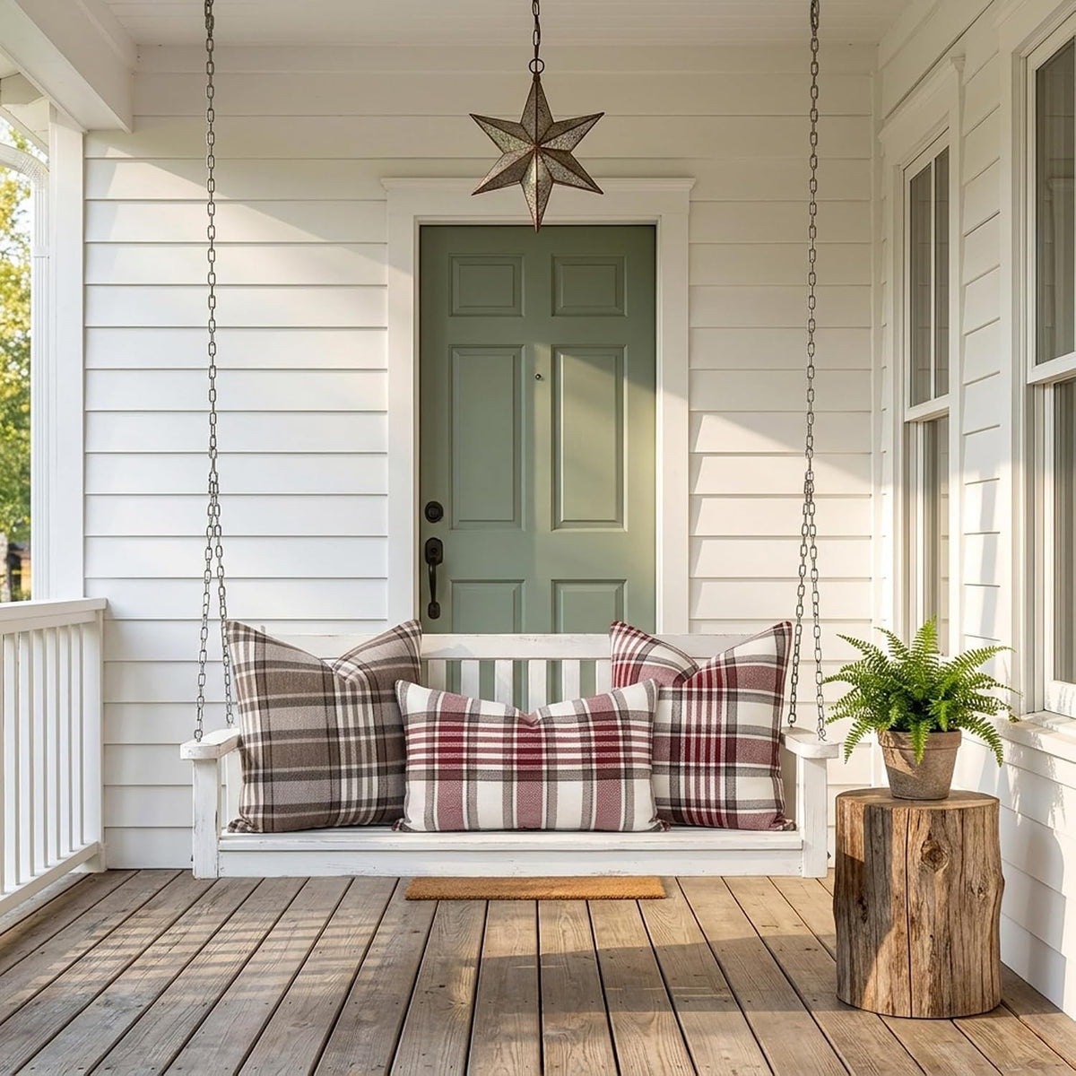 Brown Plaid Farmhouse Checkered Throw Pillow Cover 20x20 for Bed Couch Sofa