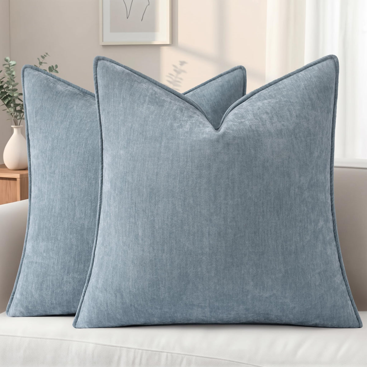 decorUhome Chenille Ultimate Gray Throw Pillow Covers 18x18 Set of 2