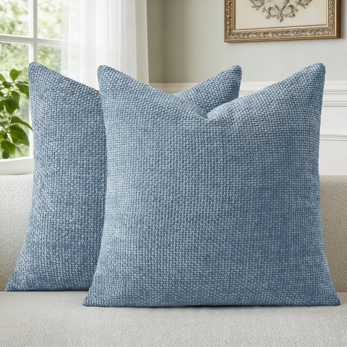 a moment Light Green Chenille Throw Pillow Covers 20x20 Inch Pack of 2 Modern Decorative Throw Pillow Covers Farmhouse Cross Covers Home Decor for Sofa Bedroom Living Room Spring