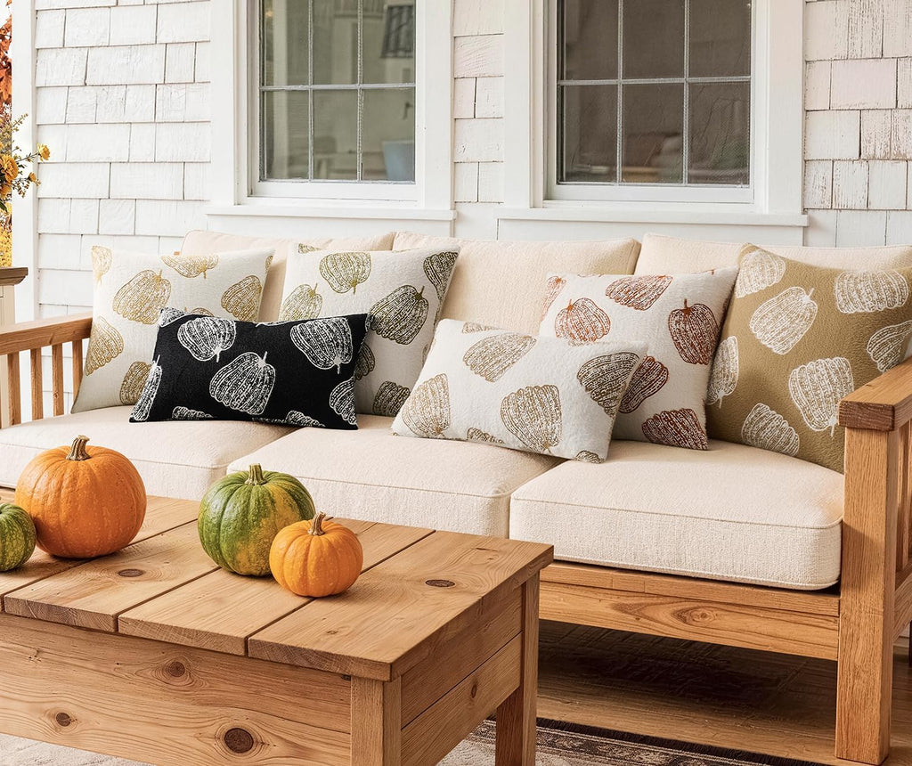 Throw Pillow Covers Set of 2 18x18 White Pumpkins Fall Camel Covers, Soft Faux Decorative Yellow Covers for Couch Sofa Bed Living Room, Farmhouse Home Boho Decor