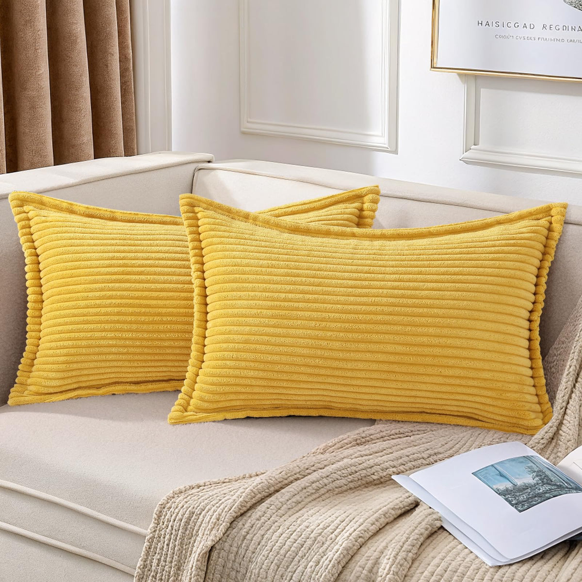 Mecatny Corduroy Fall Throw Pillow Covers 18x18 Set of 2 Cream White