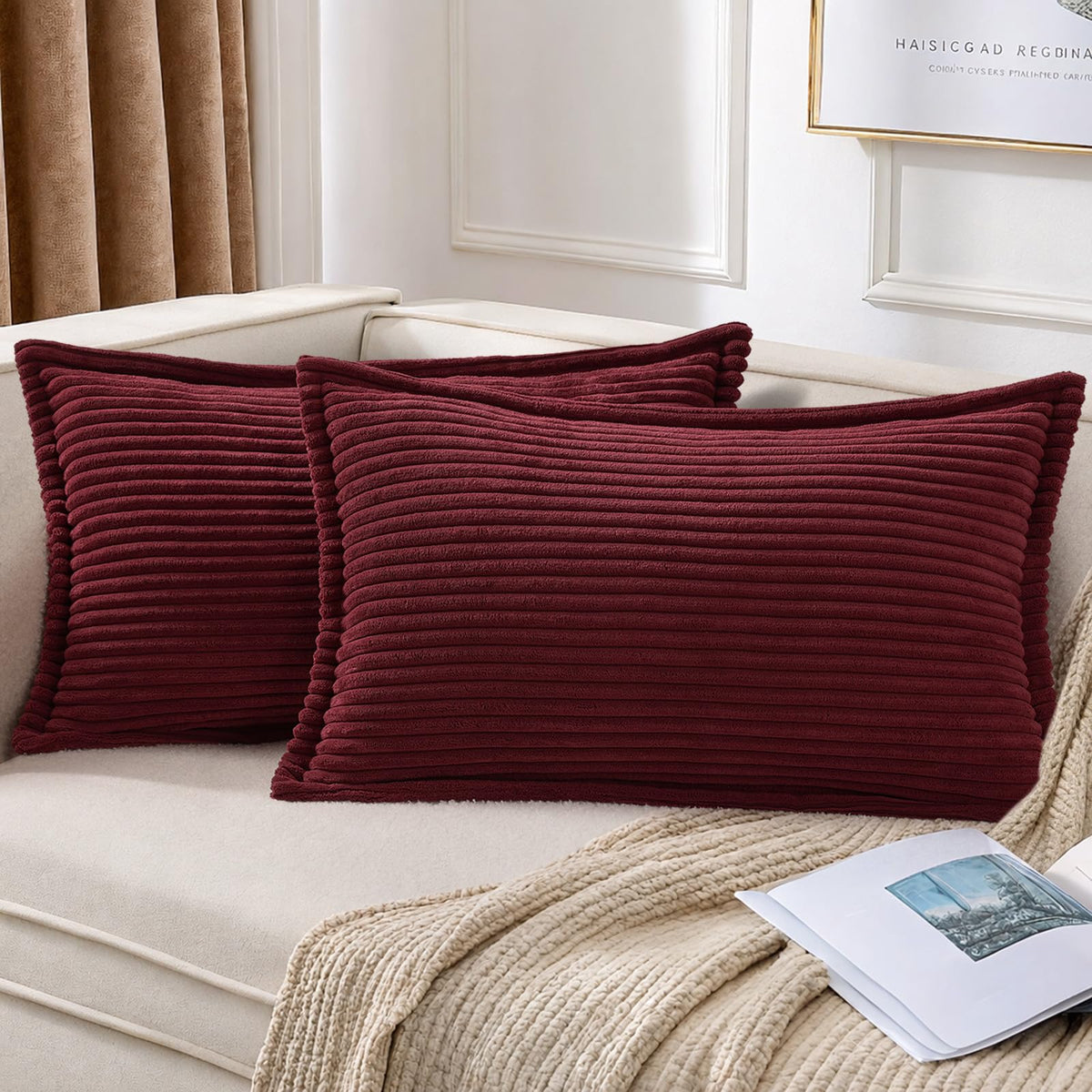Mecatny Corduroy Fall Throw Pillow Covers 18x18 Set of 2 Cream White