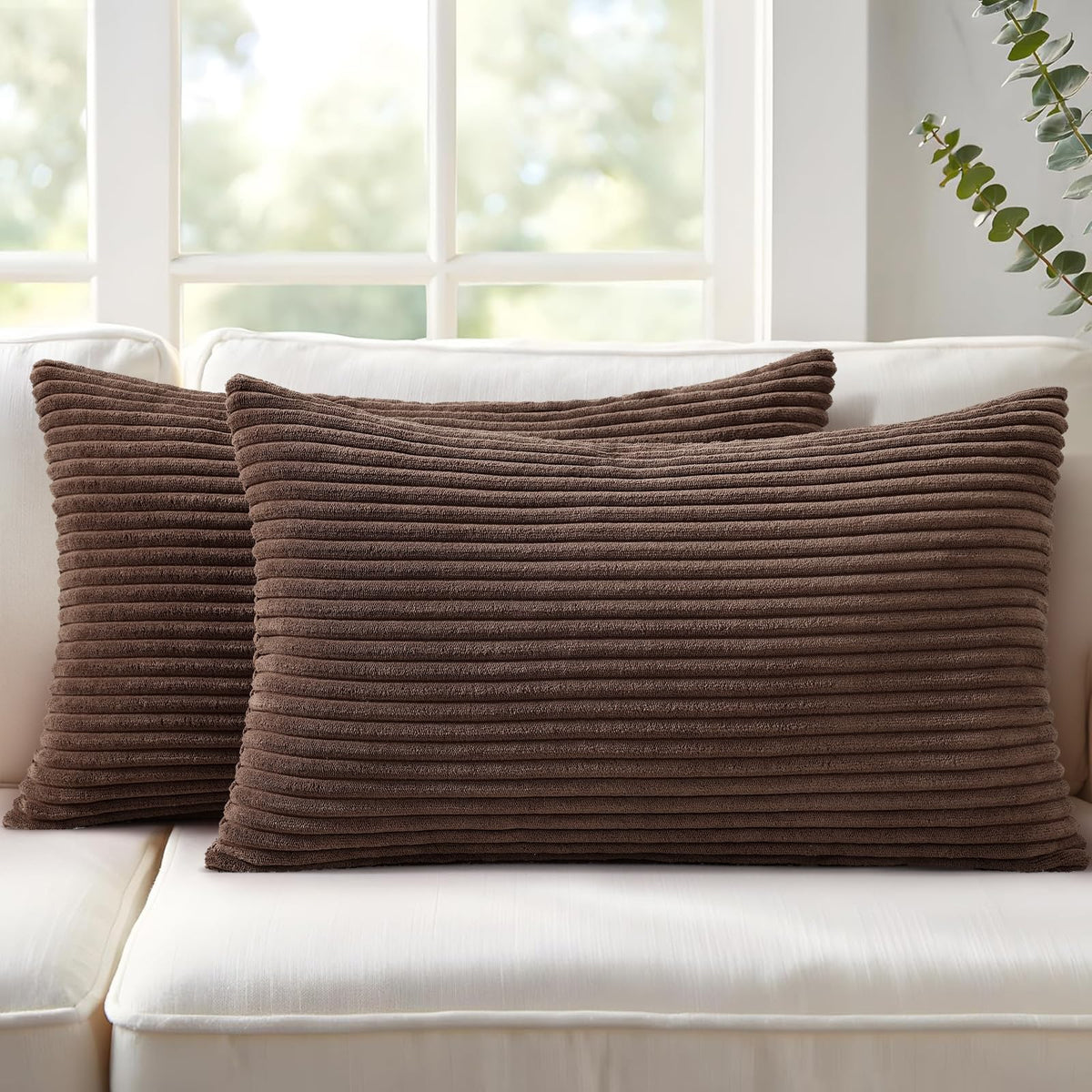 Mecatny Corduroy Fall Throw Pillow Covers 18x18 Set of 2 Cream White