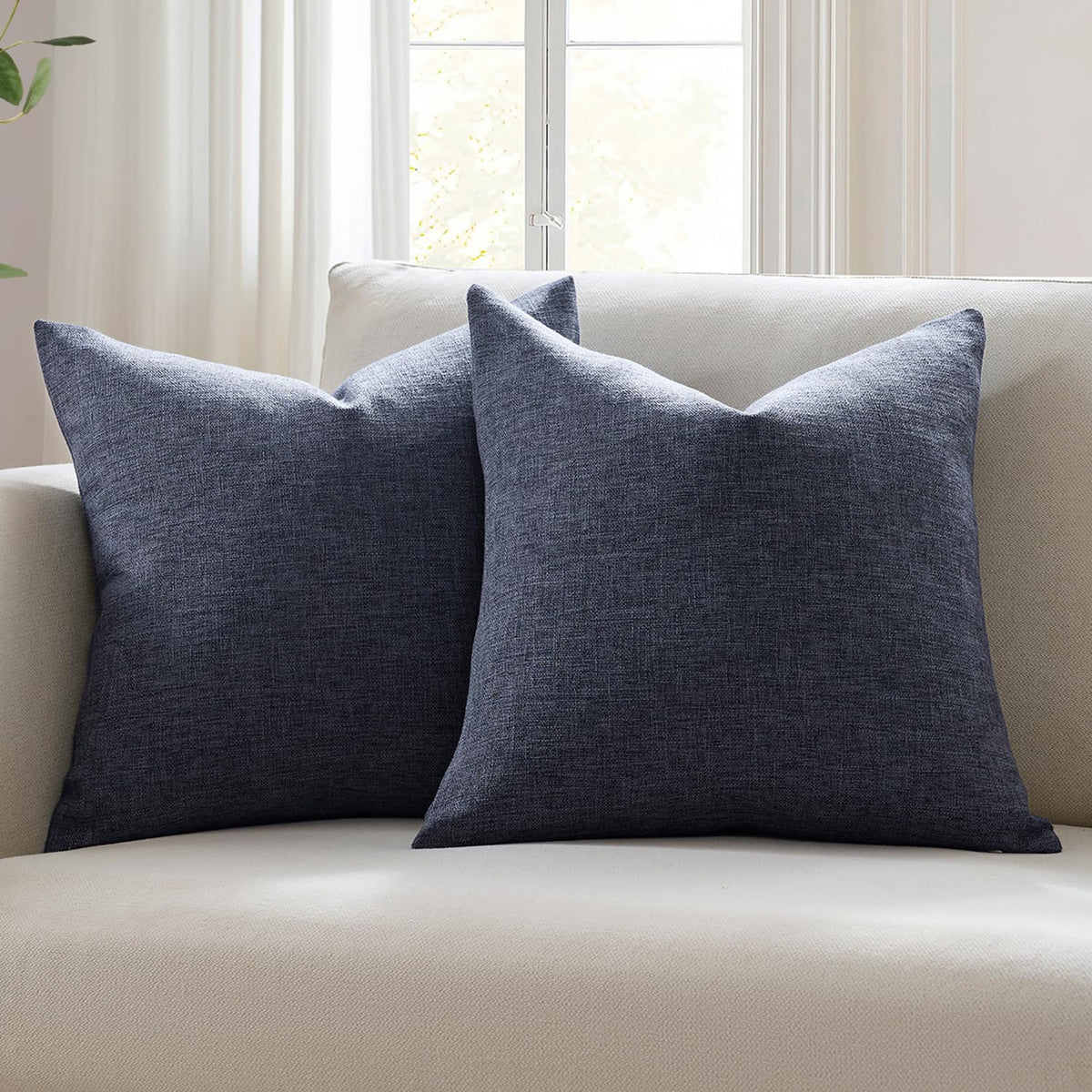 Meekio Linen Blend Throw Pillow Covers 20x20 Set of 2, Ivory