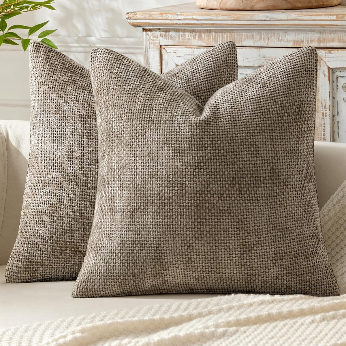 MIULEE Decorative Couch Throw Pillow Covers 20x20 Inch Neutral Beige 2 Pack