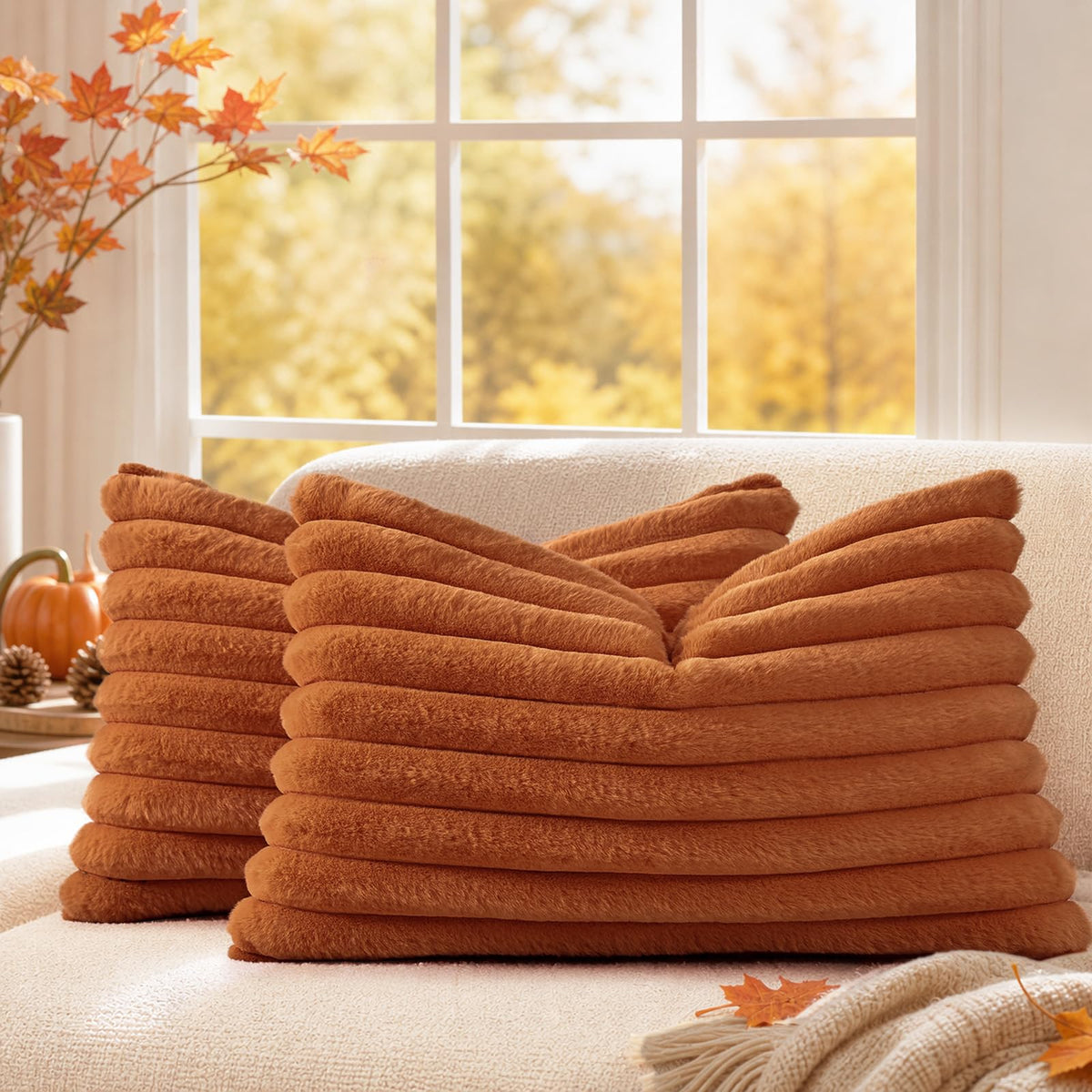 decorUhome Fall Faux Fur Throw Pillow Covers 18x18 Set of 2 Grey Blue