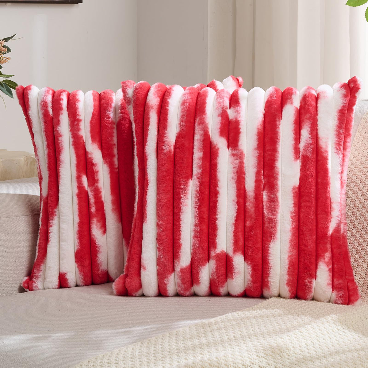 FUTEI Pack of 2 Faux Fur Throw Pillow Covers 18x18 Inch, Navy Blue White
