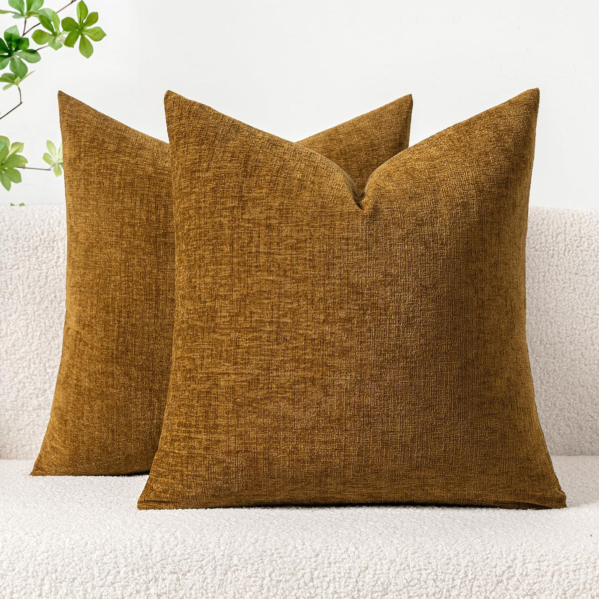 MIULEE Soft Chenille Throw Pillow Covers Green 18x18 Inch Pack of 2