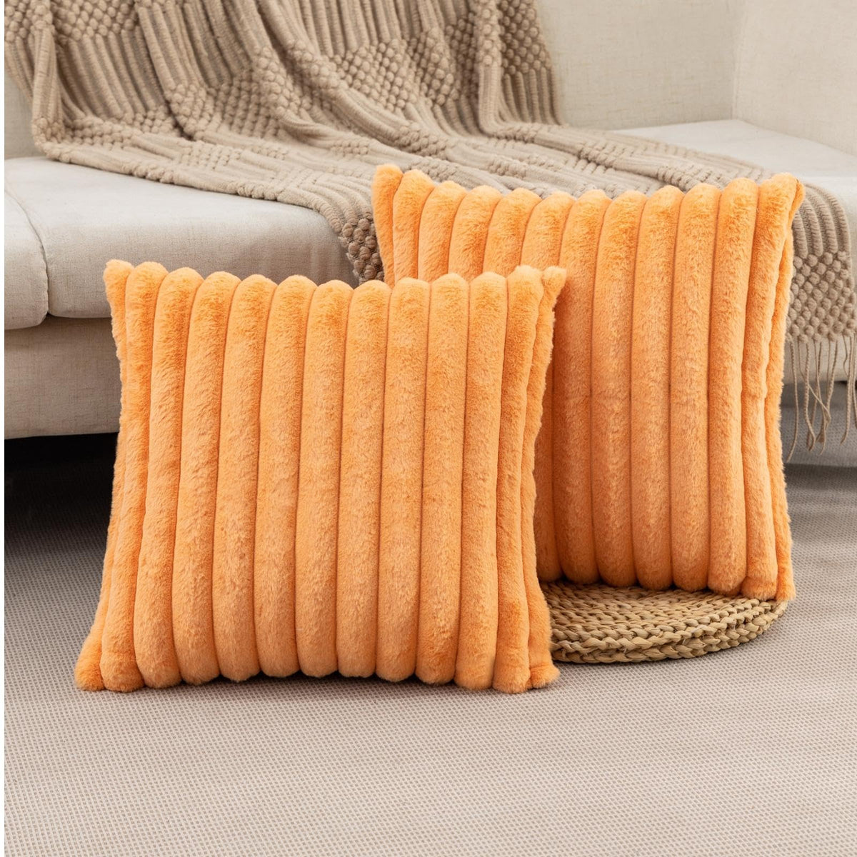 ZLINA Faux Fur Decorative Throw Pillow Covers 22 x 22 Inch,Black
