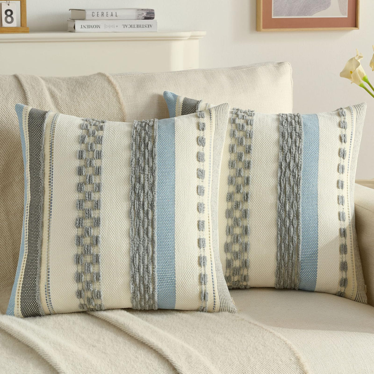 FUTEI Pack of 2 Chenille Throw Pillow Covers 45 x 45 cm,Teal
