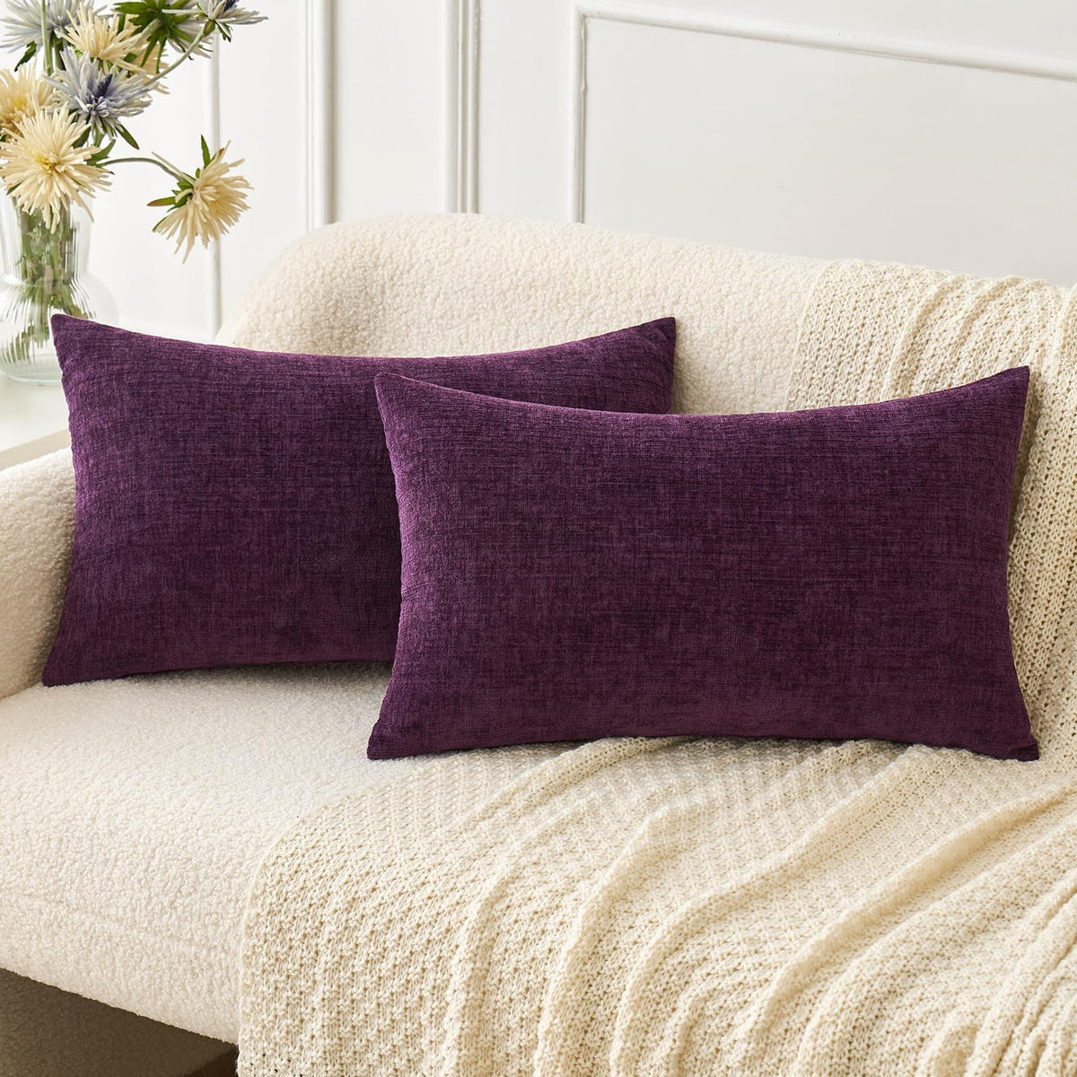 MIULEE Soft Chenille Throw Pillow Covers Green 18x18 Inch Pack of 2