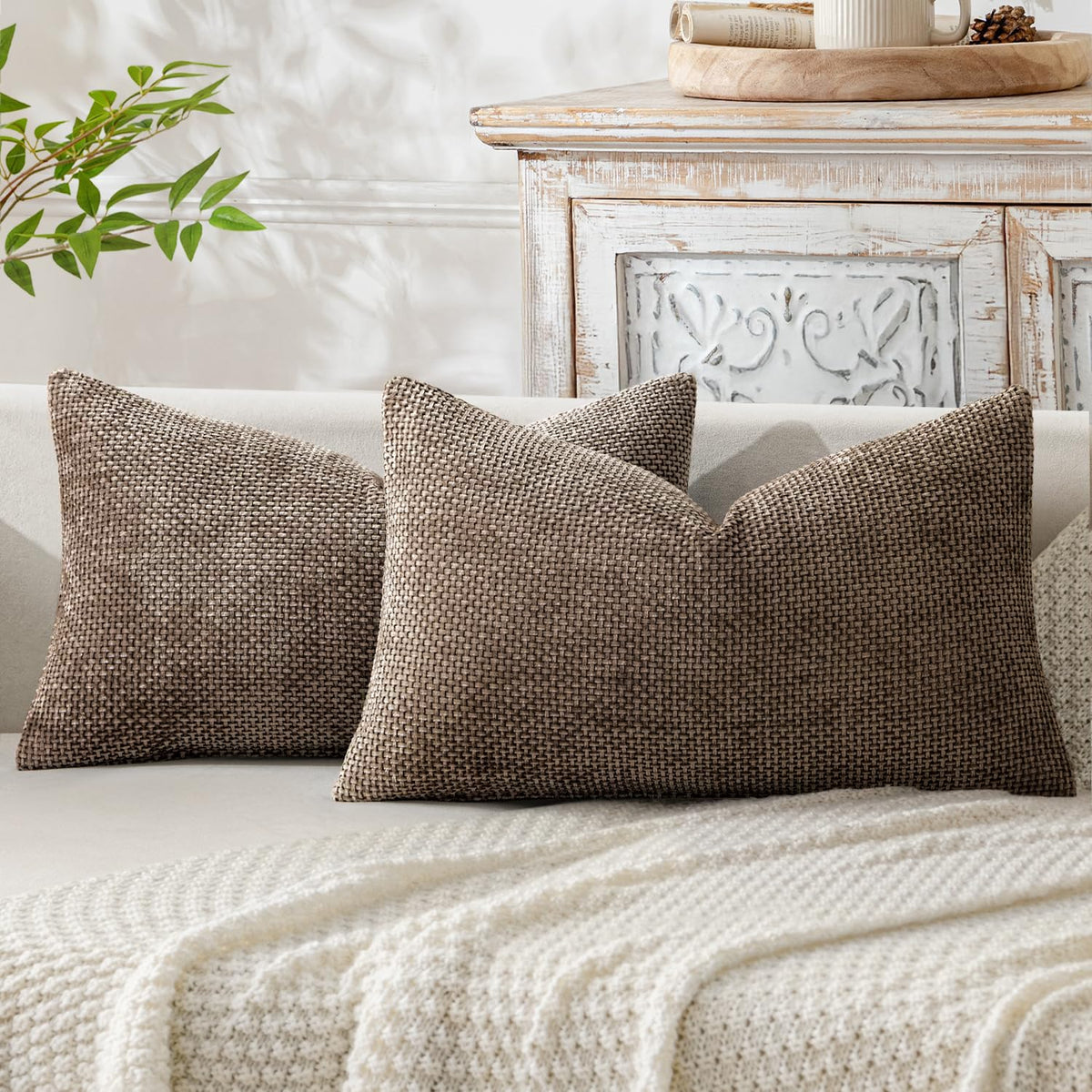 MIULEE Decorative Couch Throw Pillow Covers 20x20 Inch Neutral Beige 2 Pack
